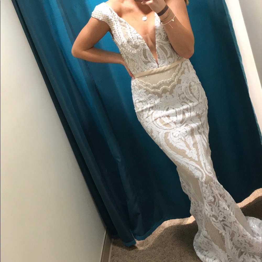 Vienna Nude/White Beaded Prom or Bridal Event Dress